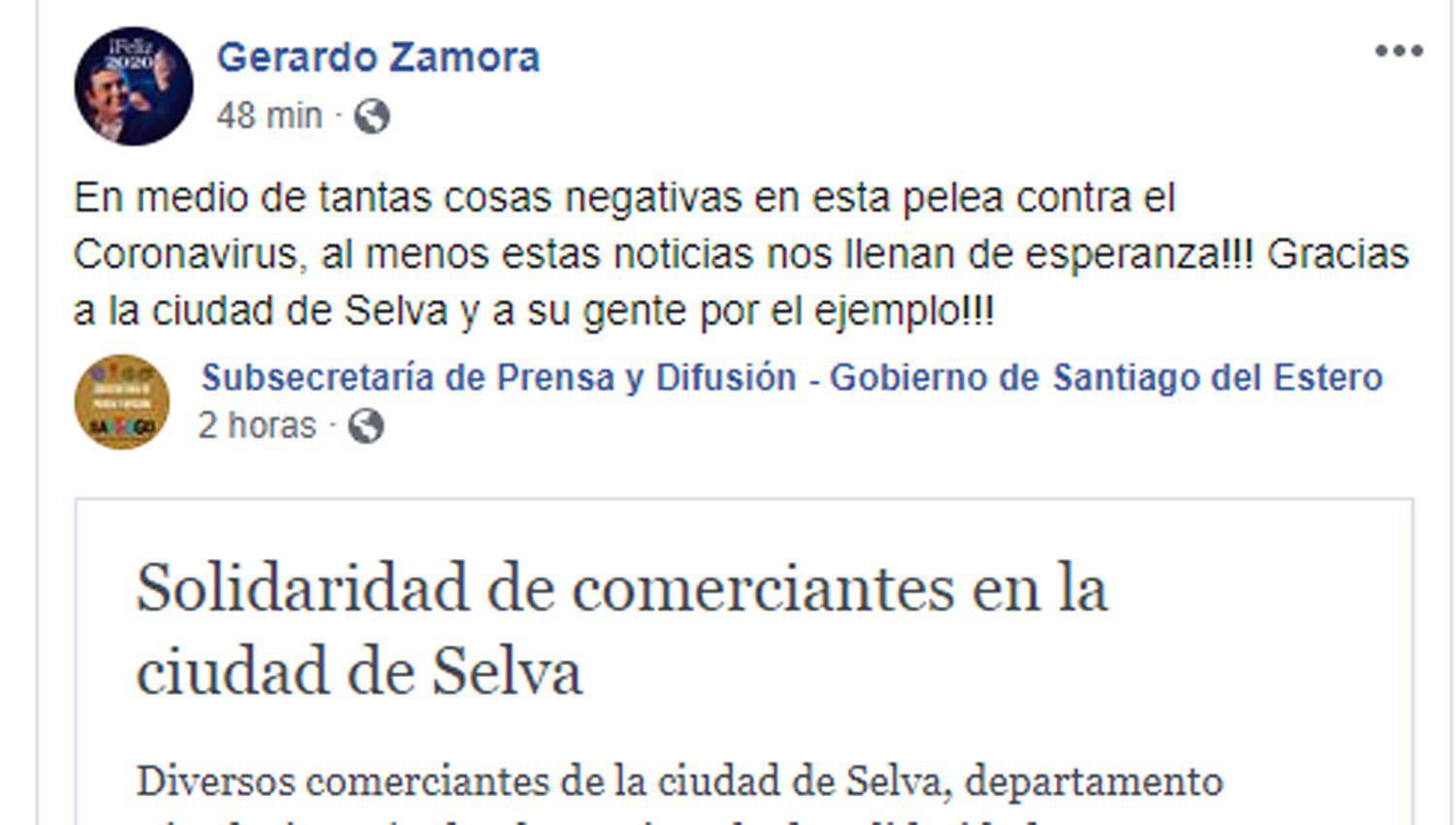 El gobernador Zamora felicitoacute a los vecinos de Selva