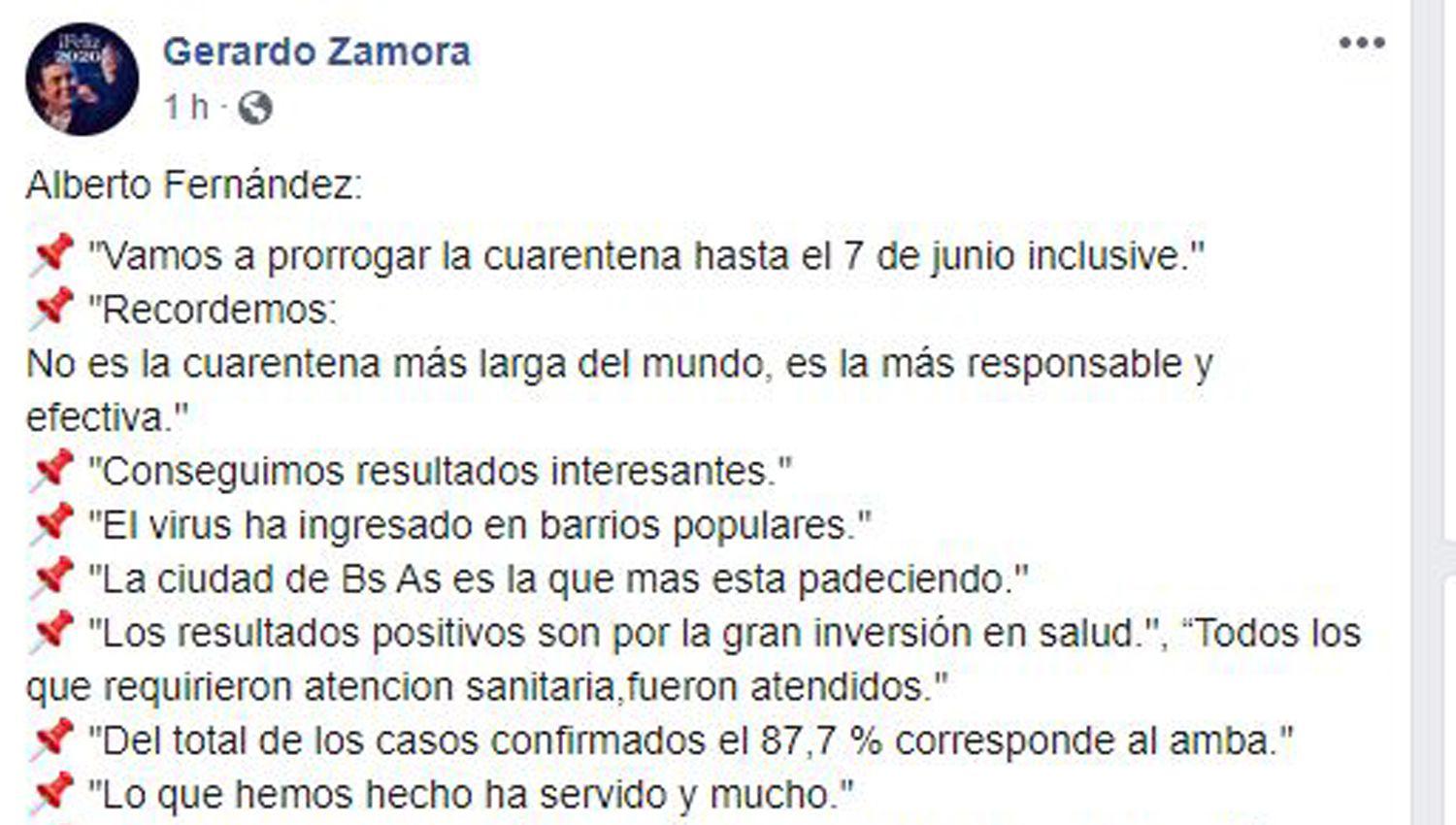 Zamora destacoacute las principales definiciones del Presidente en el anuncio de la extensioacuten de la cuarentena