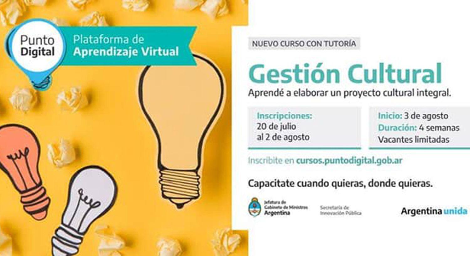 Invitan a participar de un curso  de Gestioacuten Cultural - Punto Digital
