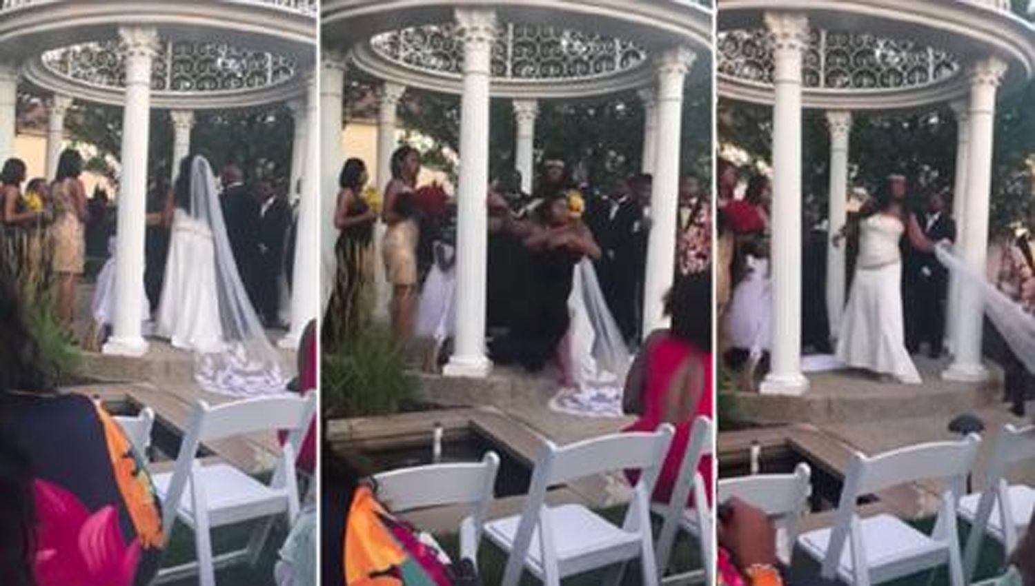 VIDEO  Escaacutendalo- una mujer irrumpioacute en una boda y dijo estar embarazada del novio