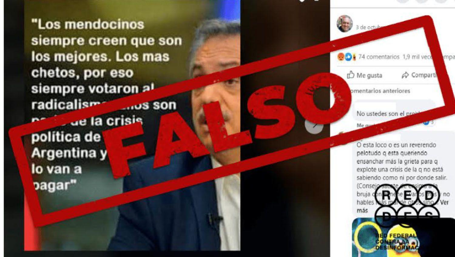 Es falso que Alberto Fernaacutendez tratoacute de chetos a los mendocinos y los amenazoacute con hacerles pagar la crisis poliacutetica