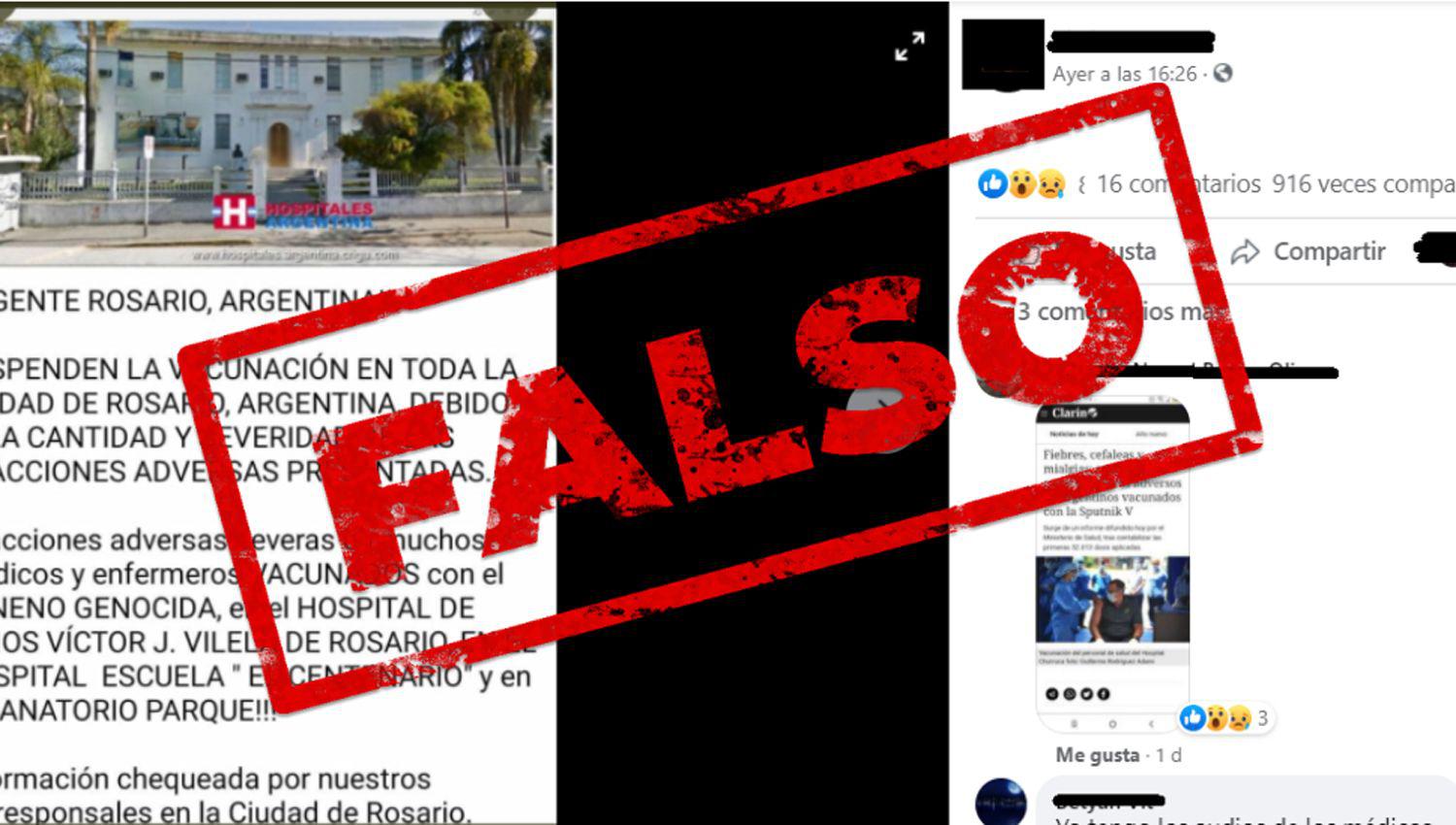 Es falso que suspendieron la vacunacioacuten en toda la ciudad de Rosario por efectos adversos de la vacuna Sputnik V