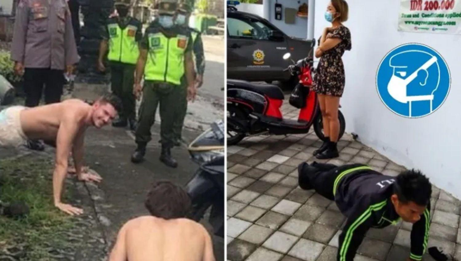 VIDEO  Policiacuteas obligan a hacer flexiones a los turistas que no usen tapabocas