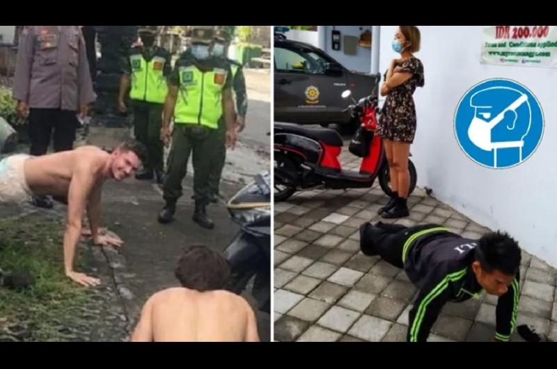 VIDEO  Policiacuteas obligan a hacer flexiones a los turistas que no usen tapabocas