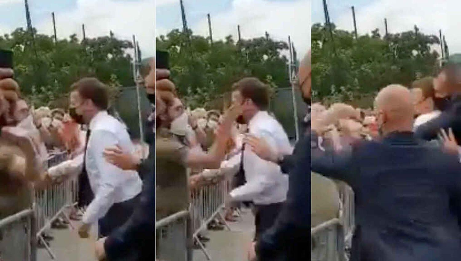 VIDEO Francia- Un hombre golpeoacute al presidente Macron mientras saludaba a un grupo de personas