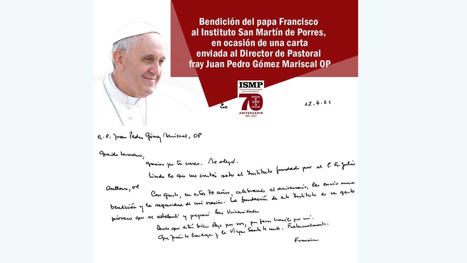 El Papa envioacute bendiciones al Instituto de Estudios  Sup San Martiacuten de Porres
