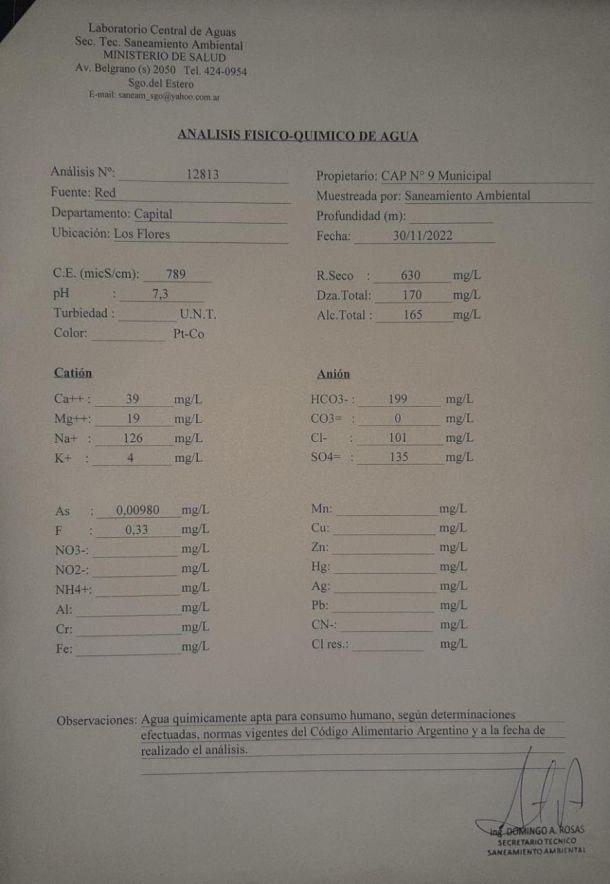Anaacutelisis del agua del barrio Los Flores arrojoacute que es ldquoapta para consumo humanordquo
