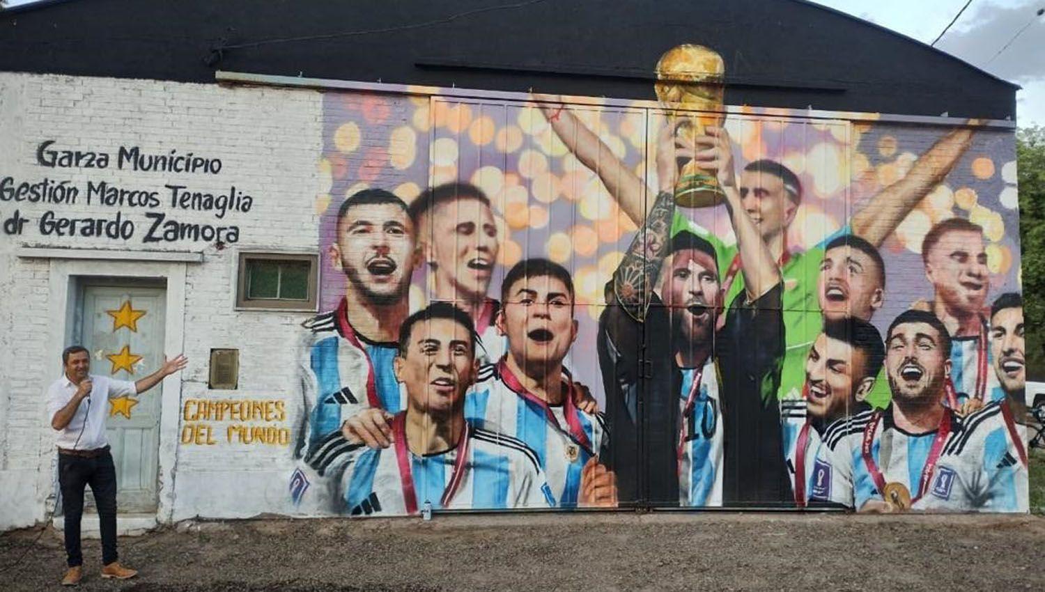 Campeones del mundo- En Garza descubren un mural con la imagen del festejo de la seleccioacuten