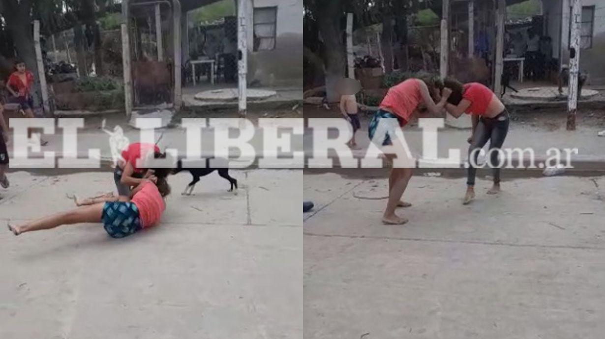 Brutal pelea de dos jovencitas en La Banda- pintildeas patadas e insultos
