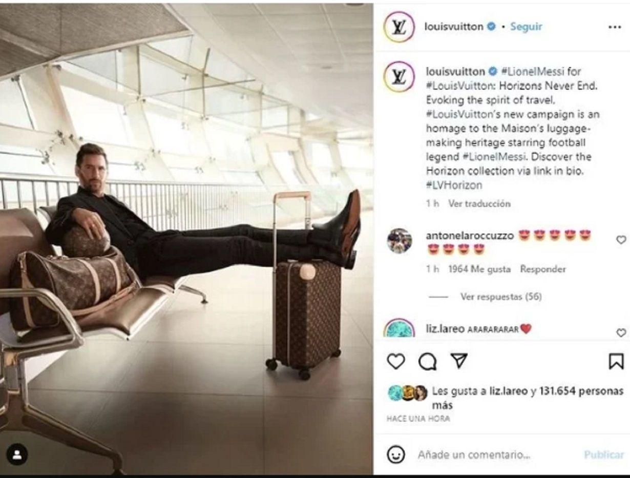 Messi lo hizo de nuevo- posoacute como modelo estrella de Louis Vuitton y Antonela Roccuzzo tuvo una inesperada reaccioacuten