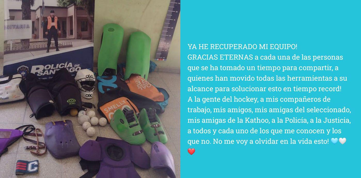 Recuperan el equipo de arquera que le robaron a una jugadora del Seleccionado Provincial de Hockey