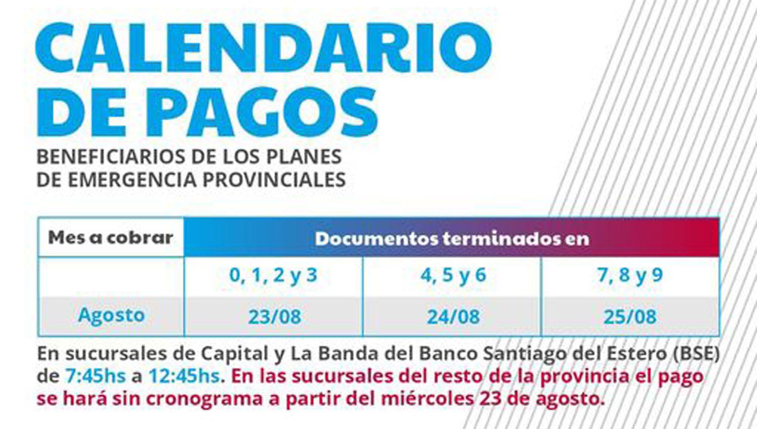 Dan a conocer el calendario de pagos para los beneficiarios de planes de emergencia