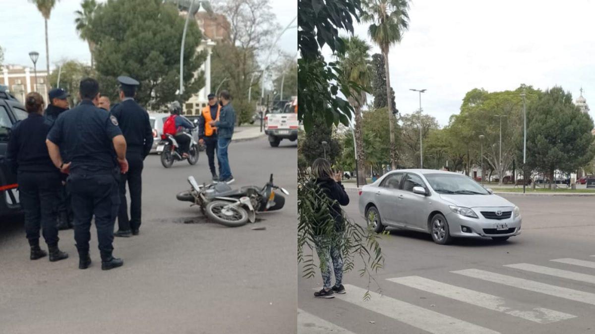 Caos en el centro por un choque entre un auto y una moto- una mujer sufrioacute lesiones