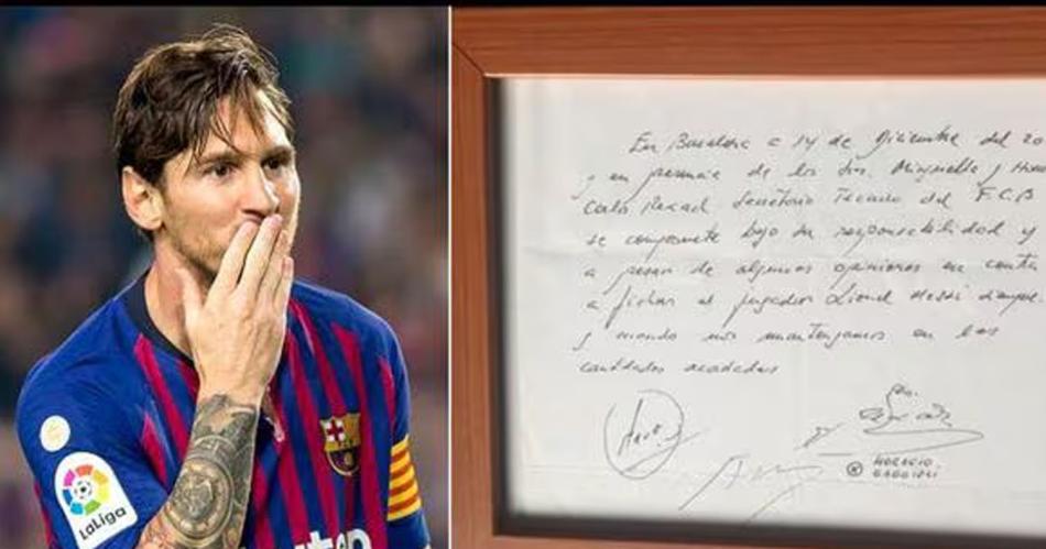 Subastaron la servilleta en la que Messi firmoacute su primer contrato profesional