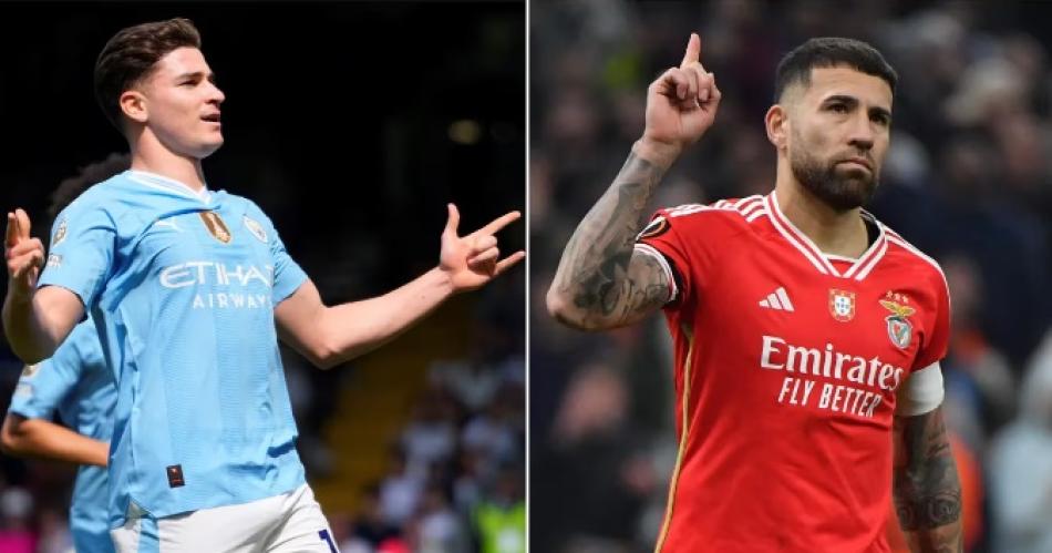 Julin Álvarez y Nicols Otamendi irn a los Juegos Olímpicos de París con la Selección argentina (Foto- AP-AFP)