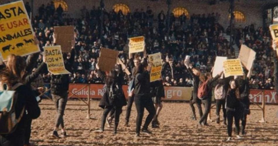 VIDEO Escaacutendalo en La Rural- veganos protestaron durante un concurso de caballos