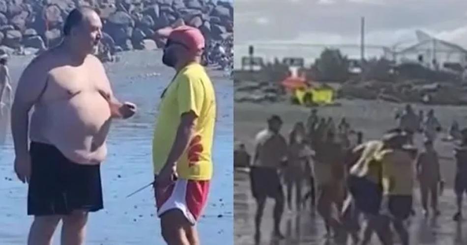 VIDEO Pintildea va pintildea viene- violenta agresioacuten de un turista a un guardavidas en la playa