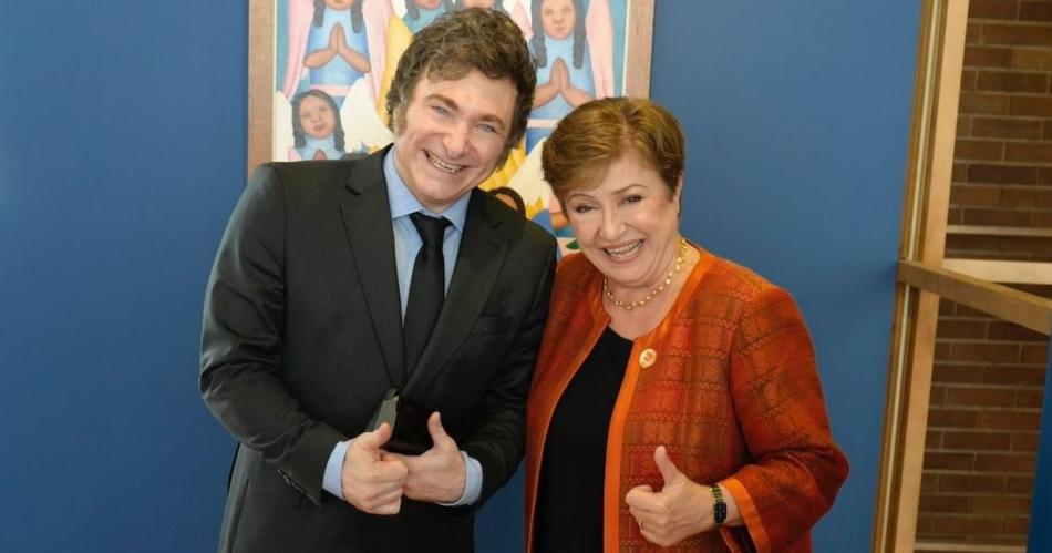 Javier Milei junto a la titular del FMI Kristalina Georgieva
