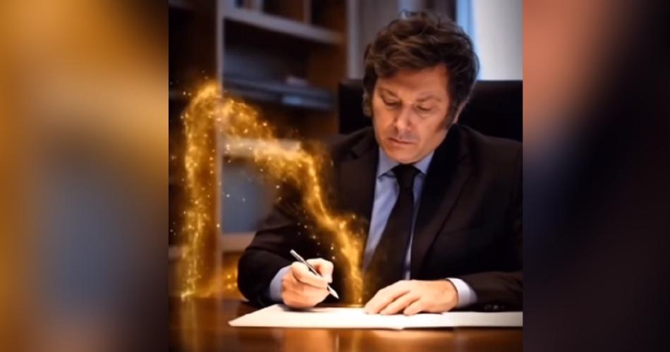 Foto captura del video generado por IA de la cuenta oficial de Javier Milei