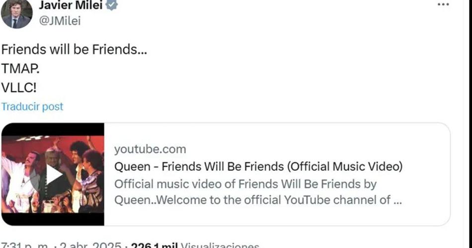 El insoacutelito tuit del presidente Milei sobre una banda britaacutenica en pleno 2 de abril