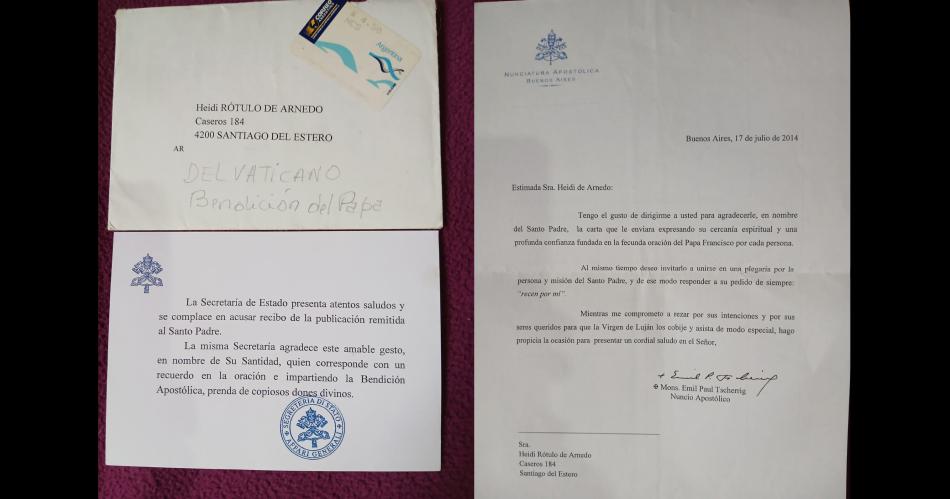 La carta recibida desde el Vaticano con la Bendición del Papa Francisco