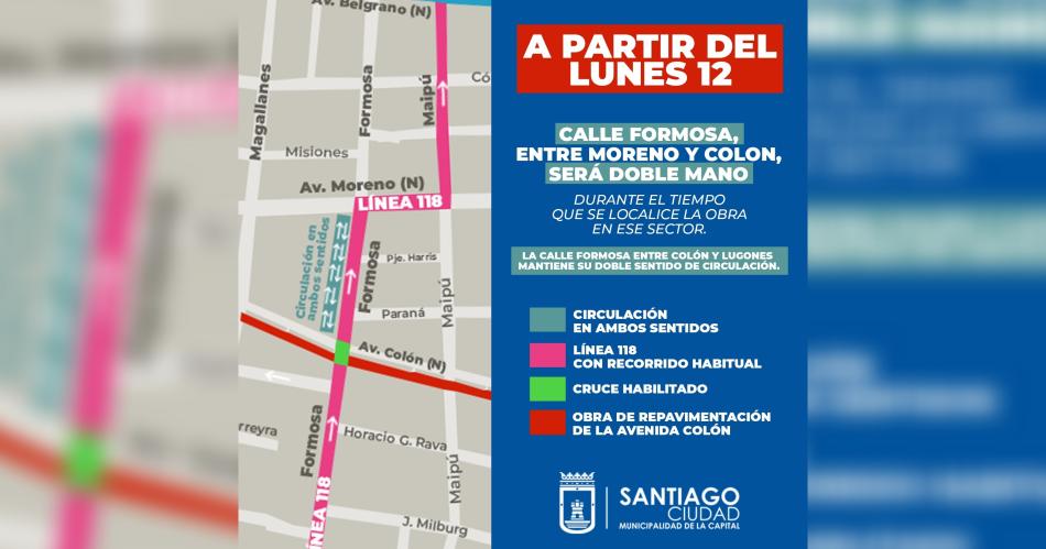 Cambian el sentido de calle Formosa por obras en Avenida Coloacuten