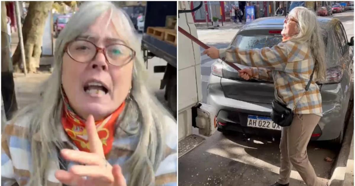 VIDEO Diacutea de furia- una mujer discutioacute con un camionero y atacoacute el vehiacuteculo con un hierro