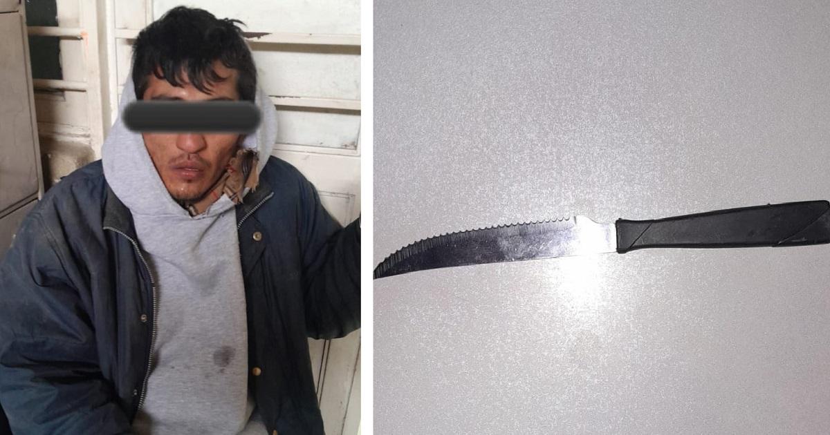 Tensión en el barrio Primera Junta- un sujeto con un cuchillo intentó huir por los techos y fue capturado - Foto- Relaciones Policiales