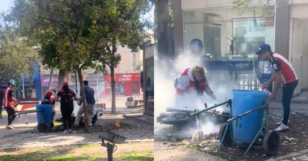 VIDEO- Momentos de tensioacuten en la Plaza Libertad por el incendio de una moto