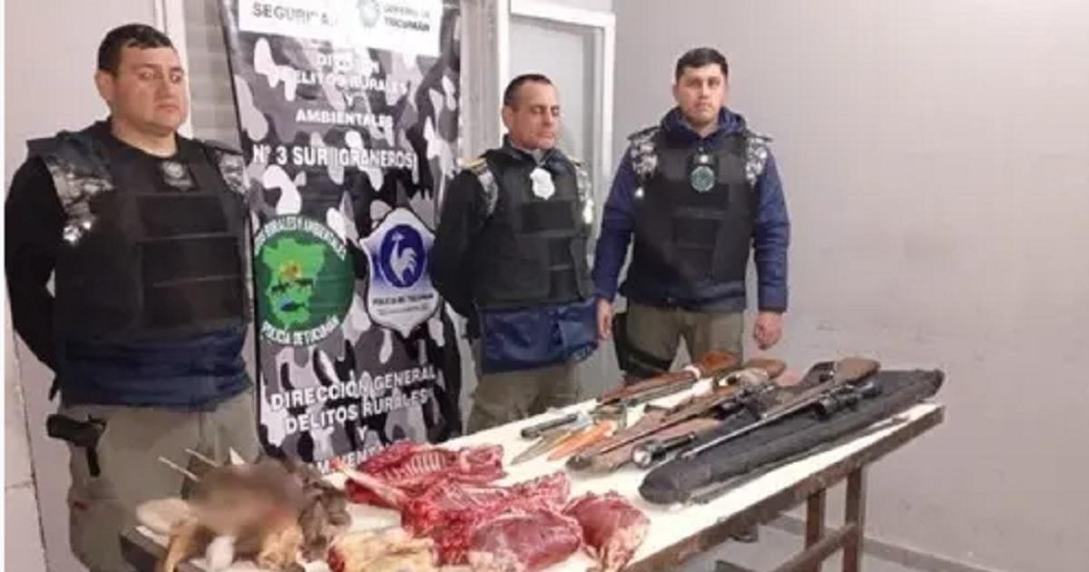 Detienen a cazadores furtivos con armas y animales faenados