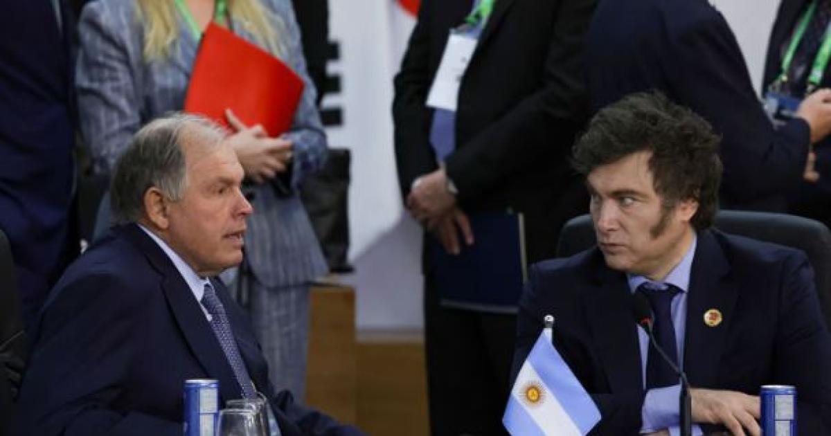 Gerardo Werthein en una cumbre del G20 junto a Javier Milei (Foto- Reuters - Ricardo Moraes)