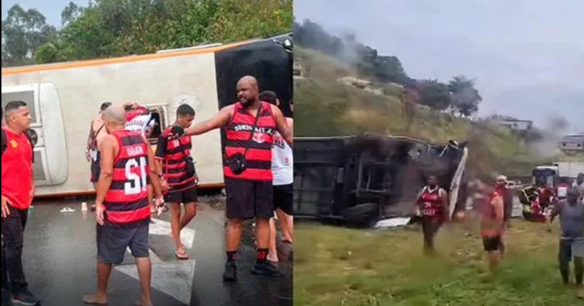 VIDEO Volcoacute un colectivo con hinchas de Flamengo- hay tres heridos graves