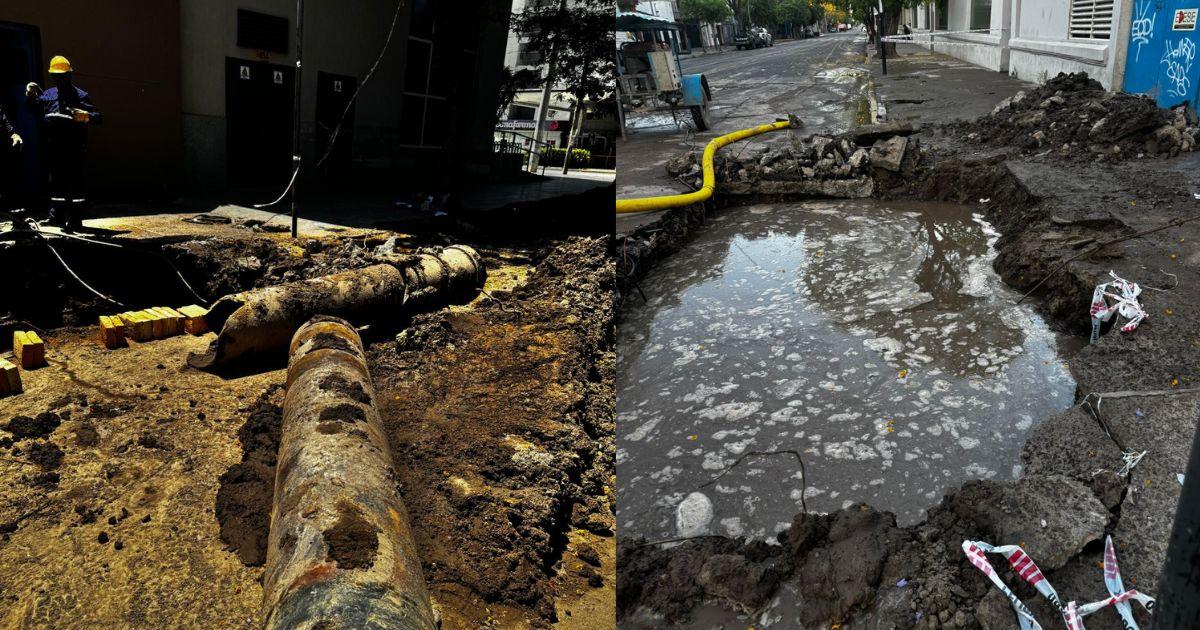 La rotura del caño maestro provocó varios inconvenientes en la zona