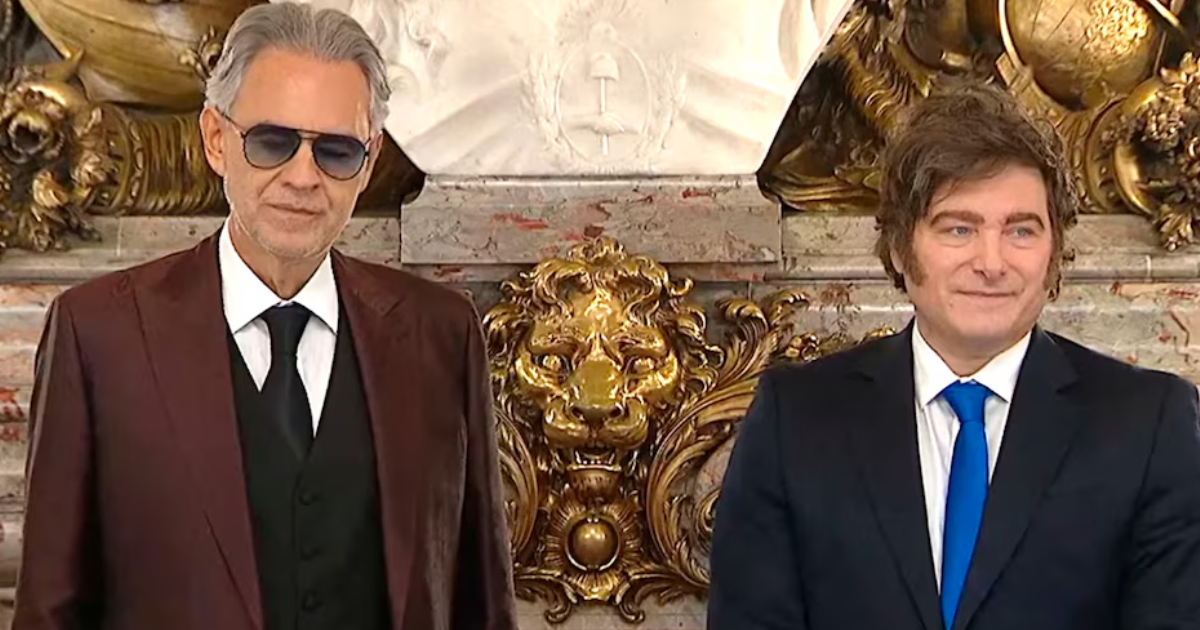 Javier Milei con Andrea Bocelli- reunioacuten y concierto en Casa Rosada