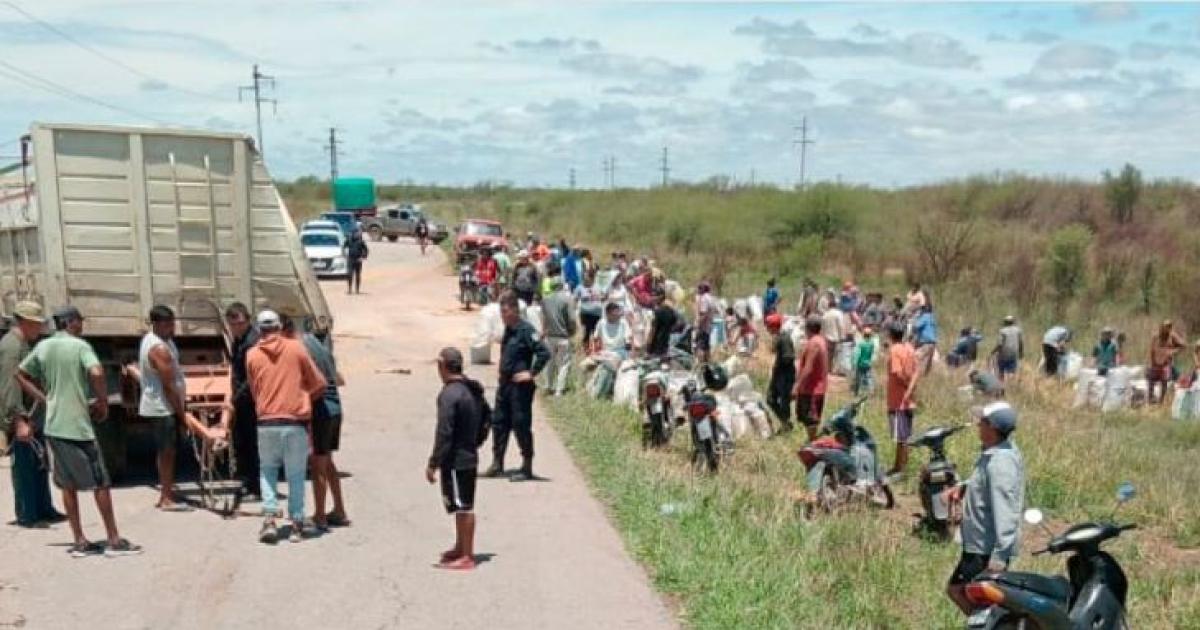 Un camioacuten cargado con maiacutez volcoacute en Ruta 21 y vecinos se llevaron parte de la carga