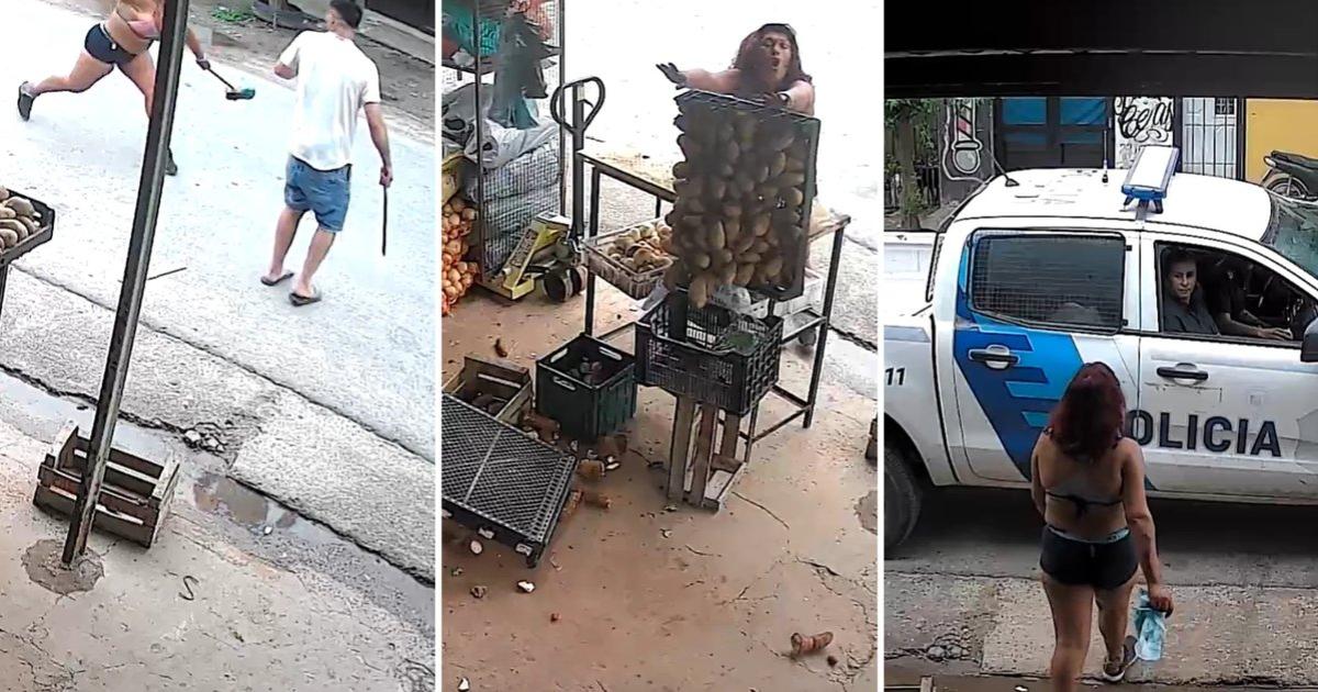 VIDEO- Una mujer destrozoacute la verduleriacutea doacutende se escondioacute una vecina que perseguiacutea