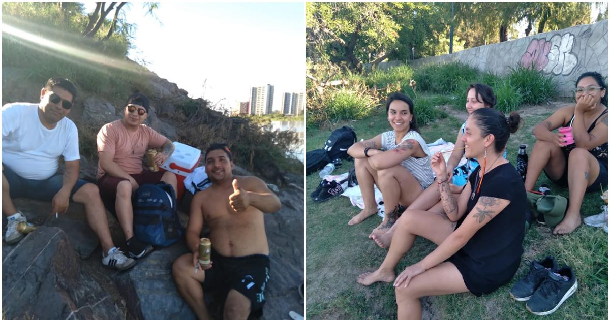 Grupos de amigos aprovecharon la ocasión para refrescarse a la vera del río