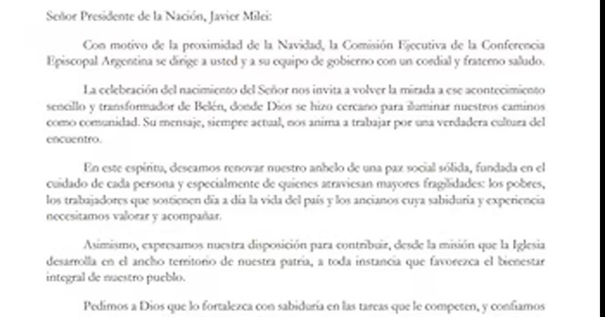 Obispos y el presidente Milei intercambiaron cartas por la Navidad