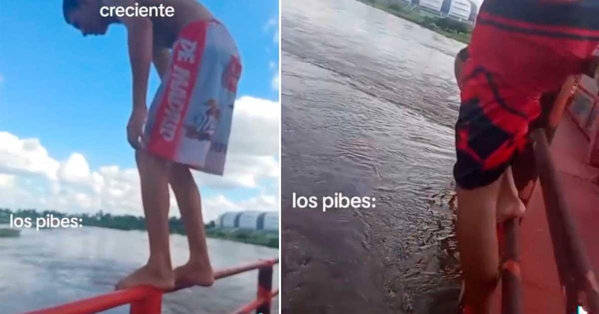 Los jóvenes se lanzaron desde el puente que une La Banda con la Capital santiagueña