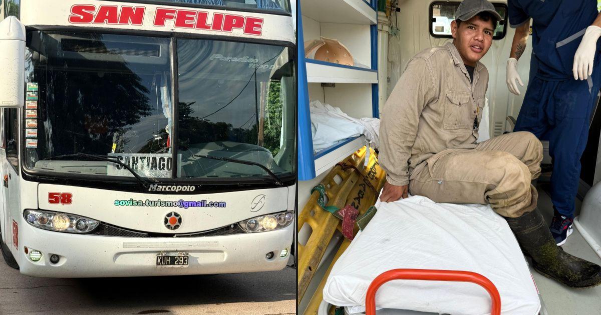 El joven trabajador fue asistido y trasladado al hospital tras el acciente con el colectivo