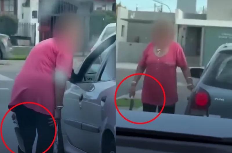 VIDEO  Diacutea de furia- mujer amenazoacute a un conductor con una cuchilla durante una discusioacuten de traacutensito