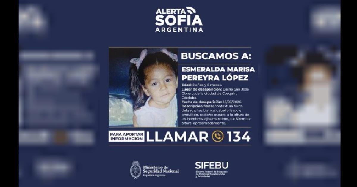 Activan el Alerta Sofiacutea por Esmeralda Pereyra Loacutepez la nena de 2 antildeos desaparecida en Cosquiacuten