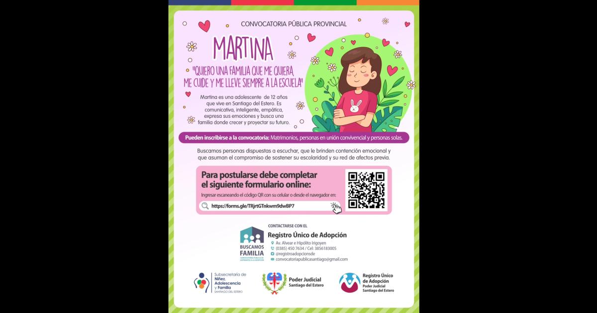 Abren convocatoria puacuteblica- buscan familia para la pequentildea Martina