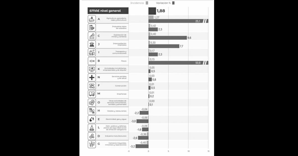 La actividad econoacutemica crecioacute 16-en-porciento- pero retrocedioacute en cinco sectores clave para el empleo