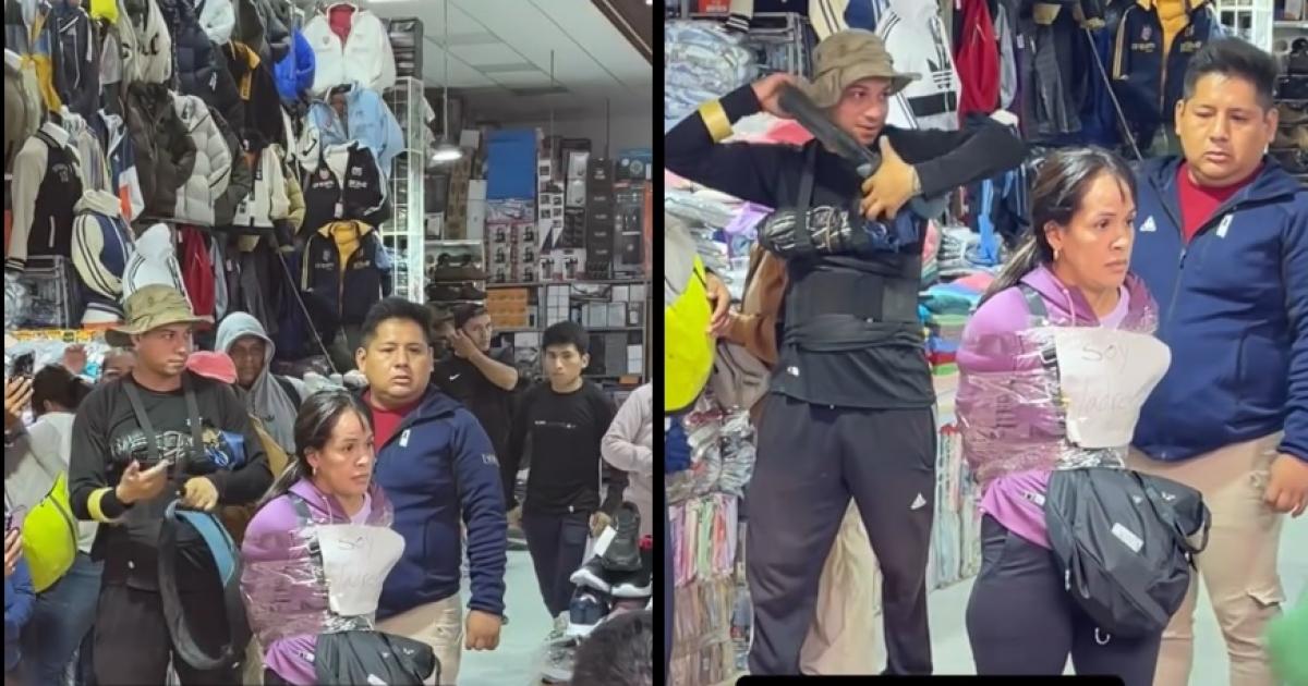 VIDEO  Escracharon a una santiaguentildea en Bolivia- la encintaron con un cartel que deciacutea soy ladrona