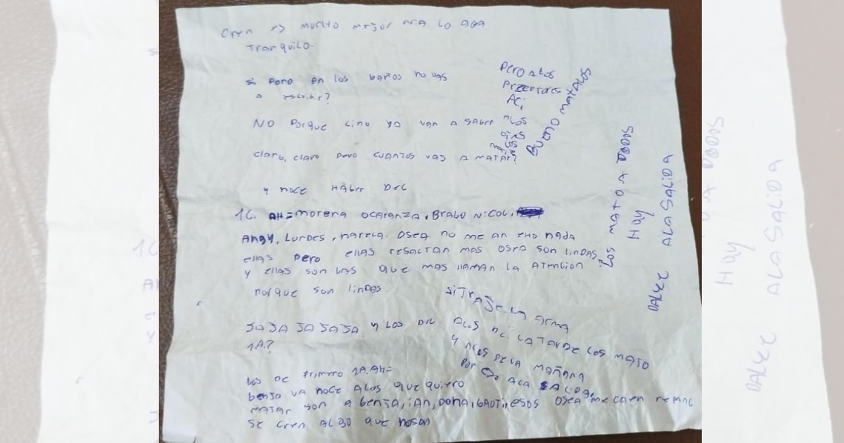 Suncho Corral- aparecieron escritos con amenazas en la Escuela Secundaria Ndeg 5 