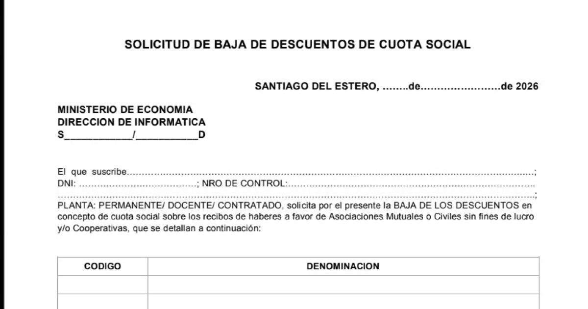 Coacutemo dar de baja los descuentos de cuota social- descargaacute aquiacute el formulario y seguiacute todos los pasos