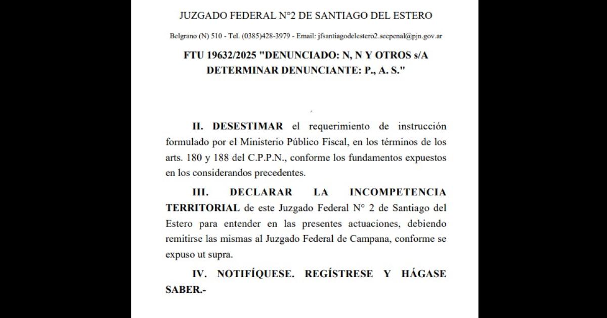 Causa contra Tapia- Argibay se declaroacute incompetente y la envioacute a Campana que la devolvioacute a Santiago