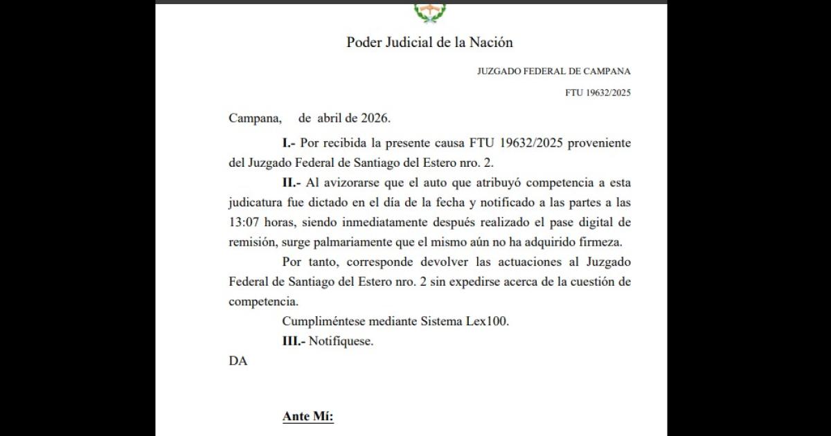 Causa contra Tapia- Argibay se declaroacute incompetente y la envioacute a Campana que la devolvioacute a Santiago