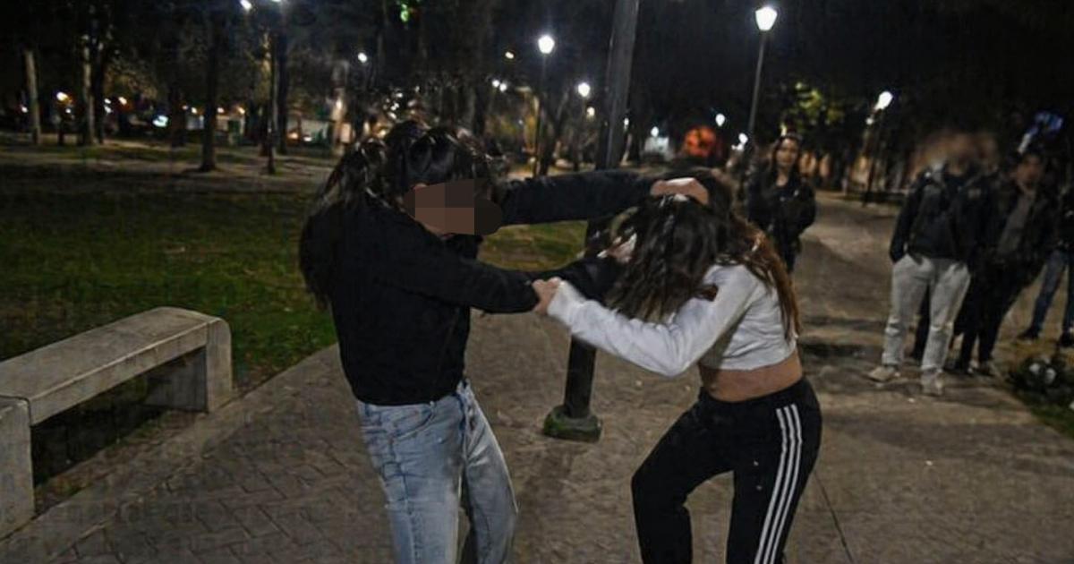 Adolescentes enfrentadas en una plaza en Añatuya - Foto- Generada por IA